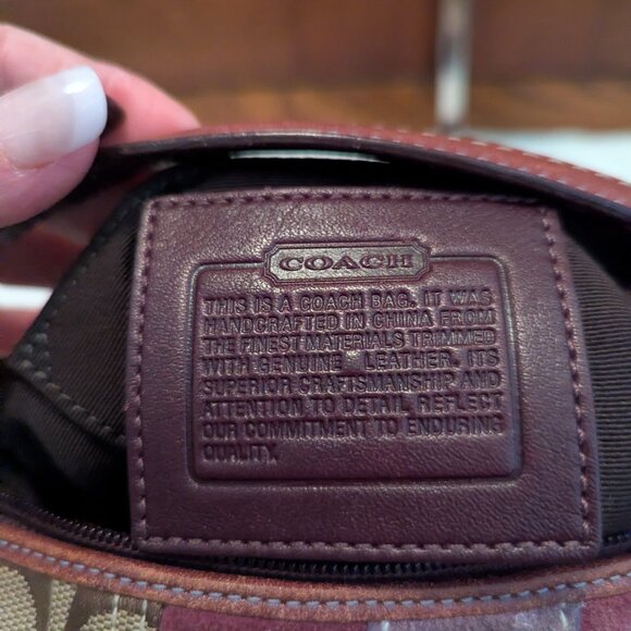 Coach Mini Handbag Brown Canvas Purple Suede Signature C Purse - Picture 10 of 10